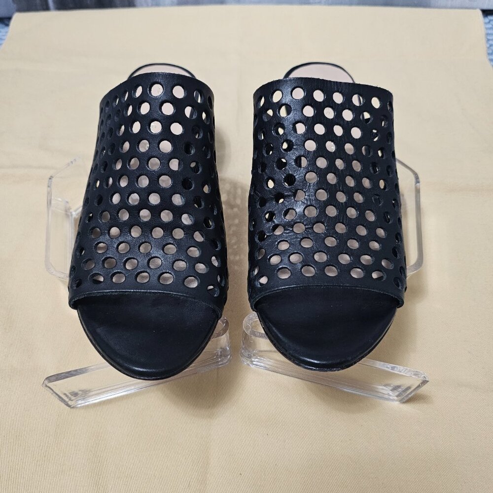 Loeffler Randall Black Perforated Leather Slip On , Open Toe Heels - Size 6 - Picture 6 of 9